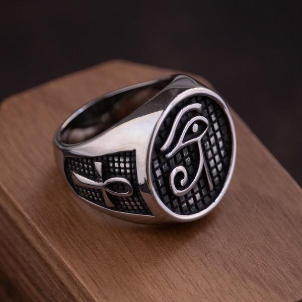 Eye of Horus ring for men, Egypt signet ring for him, Special gift for him, Anniversary gift, Brutalist jewelry, Handmade Jewelry