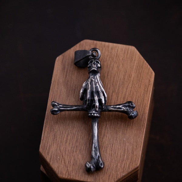 Gothic cross pendant for him, Skull pendant for men,  Bones pendant for men, Gift for her, Anniversary gift for him, Brutalist jewelry