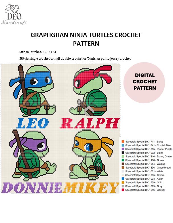 30 Ninja Turtle Crochet Patterns to Stitch for Fans, Gifts, and Playtime 22 Ninja Turtles Graphghan Pattern