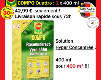 Leistungsstarker selektiver Unkrautvernichter – COMPO Quattro 400 ml für 400 m² – professionelles Herbizid für Rasen