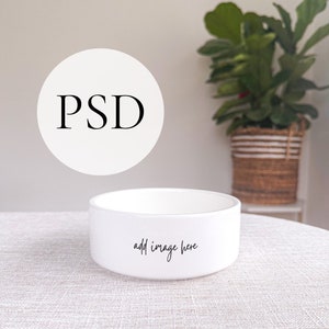 dog bowl mockup PSD white ceramic dog water bowl mockup 16oz dog bowl photoshop mockup for print on demand ceramic dog food bowl mockup