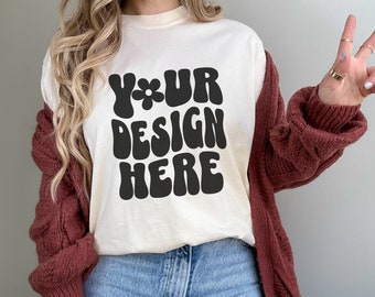 Ivory Comfort Colors 1717 Mockup Comfort Colors ivory mockup female ivory comfort colors mockup for print on demand ivory POD mockup shirt