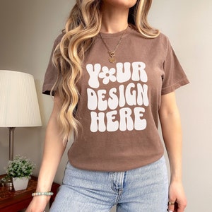 Espresso Comfort Colors 1717 Mockup Comfort Colors espresso shirt mockup female espresso comfort colors mockup 1717 model mockup espresso