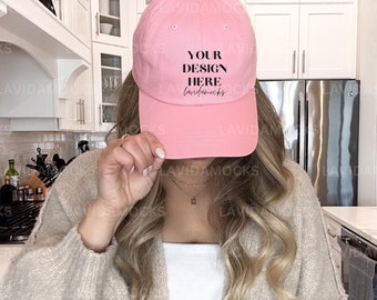 Pink Yupoong 6245CM Hat Mockup Light Pink Baseball Dad Cap Mockup Real Hat Mockup Pink Printful Hat Mockup Printful Pink Hat Model Mock