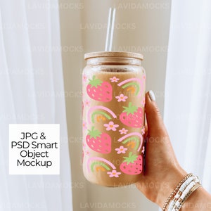 Sipper Glass PSD Mockup 16 oz Glass Can Mockup Beer Can Glass Mockup Glass Can Mockup Libbey Glass Mockup JPG Soda Glass Can with Straw