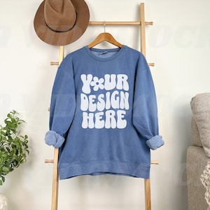 Blue Jean Comfort Colors 1466 Hanging Mockup for Comfort Colors 1466 Blue Jean Hanger Mockup Comfort Colors 1466 Blue Jean Sweatshirt