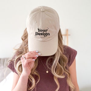 Stone Hat Mockup Stone Dad Hat Mockup Yupoong 6245CM Baseball Stone Female Mockup Dad Cap Mockup Female Hat Mockup Trendy Hat Mockup