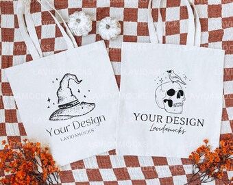 Mockup canvas draagtas voor herfst Real Life canvas draagtasmodel Printify canvas draagtasmodel voor print on demand-tas Halloween-model