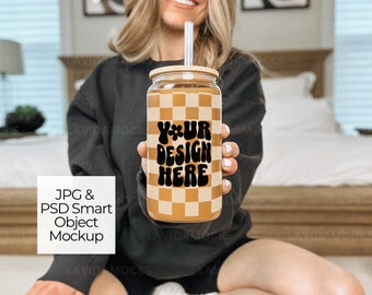 Libbey Glass PSD Mockup 16 oz Glass Can Mockup Beer Can Glass Mockup Glass Can Mockup Libbey Glass Mockup JPG Glass Can Mockup with Straw