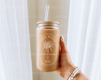 Glass Can Mockup 16 oz Glass Can Mockup Beer Can Glass Mockup Glass Can Mockup Libbey Glass Mockup Neutral Soda Glass Can with Glass Straw