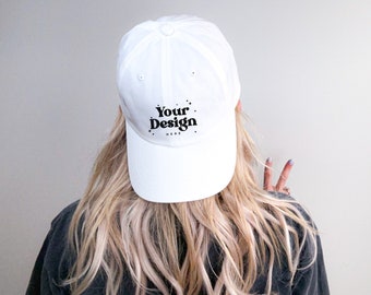 White Baseball Hat Mockup White Dad Hat Mockup Baseball Hat Mockup Female Hat Mockup White Dad Cap Mockup White Yupoong 6245CM Mockup