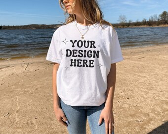 Comfort Colors 1717 Outdoors Mockup White Comfort Colors 1717 Mockup Real Person Mockup White Comfort Colors Beach Mockup for Summer