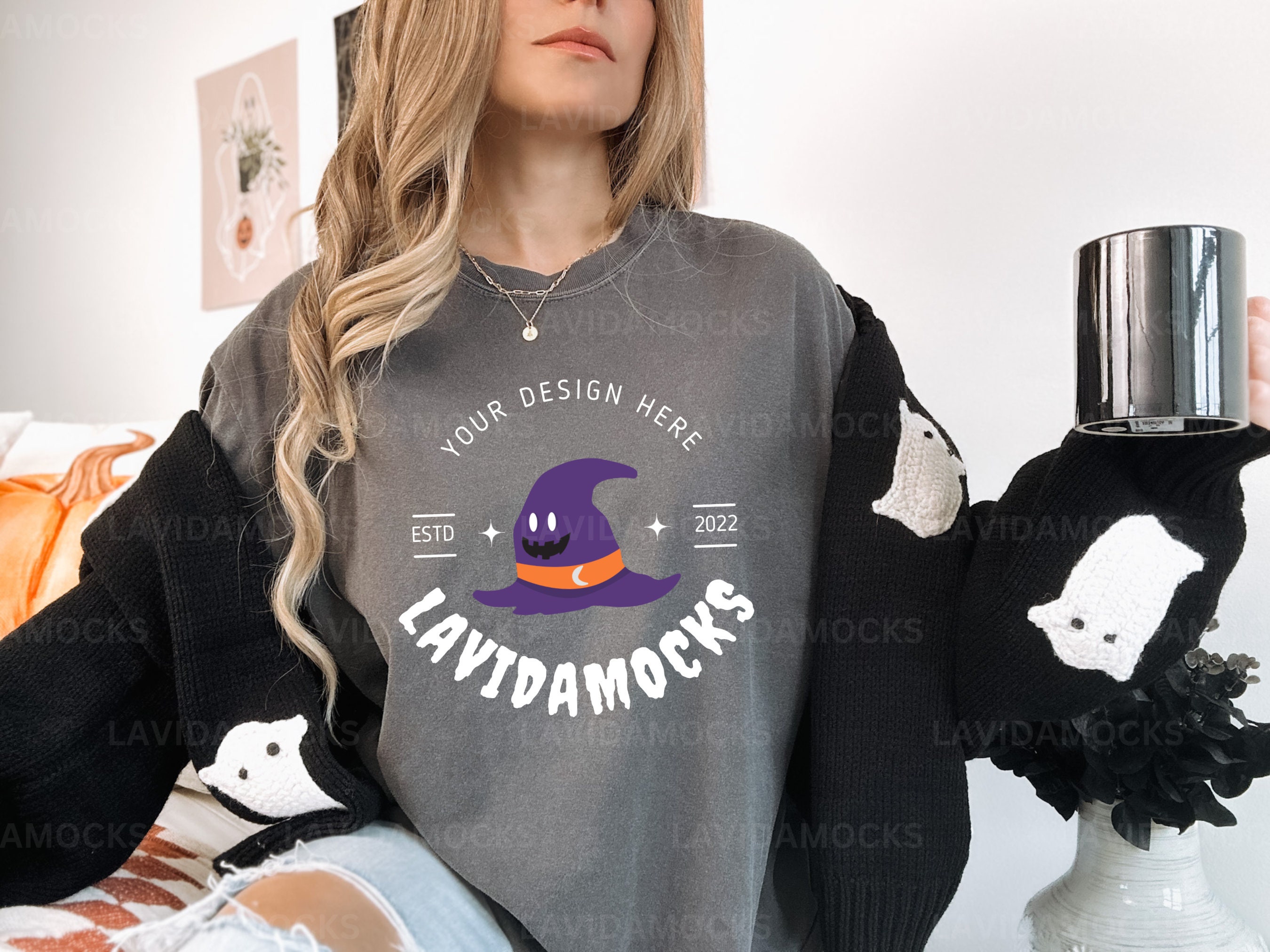Fall Comfort Colors 1717 Mockup for Comfort Colors Pepper 1717 Halloween Mockup Comfort Colors 1717 Pepper Mockup for Print on Demand