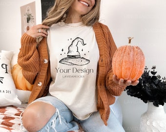 Halloween Comfort Colors 1717 Mockup Fall Comfort Colors Ivory 1717 Mockup for Comfort Colors Mockup for Print on Demand Ivory POD Mockup
