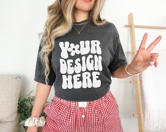 Comfort Colors 1717 Pepper Mockup Trendy Comfort Colors Pepper 1717 Mockup Female Shirt Mockup Oversized Comfort Colors Trendy Mockup