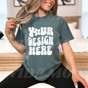 Blue Spruce Comfort Colors Mockup Comfort Colors 1717  Blue Spruce Mockup Female Comfort Colors Shirt for Blue Spruce Shirt Mockup for POD