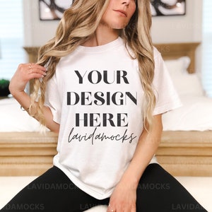 White Comfort Colors Mockup Comfort Colors White 1717 Mockup Female Model Comfort Colors Shirt Mockup for Print on Demand CC1717