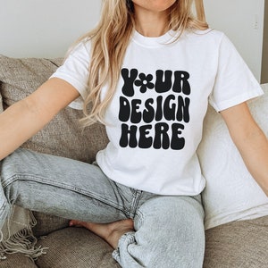 White Comfort Colors 1717 Mockup Comfort Colors White Shirt Mockup Real Person Mockup White Comfort Colors 1717 White Couch Model Mockup