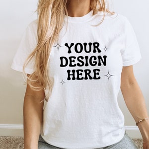 Comfort Colors 1717 White Mockup Comfort Colors White tshirt mockup female white comfort colors shirt mockup 1717 model mockup white tshirt