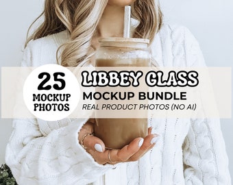 Sipper Glas Mockup Bundle für Libbey Glas Mockup Kaffeeglas Becher Mockup 16 oz Been Can Glas Mockup Bundle für Klarglasdose