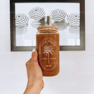 Glass Can Mockup 16 oz Glass Can Mockup Beer Can Glass Mockup Glass Can Mockup Libbey Glass Summer Mockup Soda Glass Can with Glass Straw