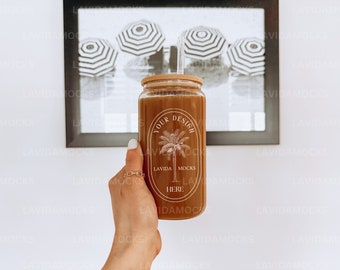 Makieta puszki szklanej Makieta puszki szklanej 16 oz Makieta puszki piwa Makieta puszki szklanej Makieta puszki Libbey Glass Summer Makieta puszki na napoje ze słomką szklaną