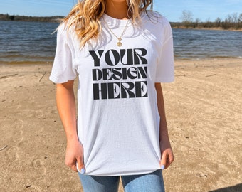 Comfort Colors 1717 Mockup White Comfort Colors 1717 Mockup Real Person Mockup White Comfort Colors Beach Mockup for Summer Shirt Mockup