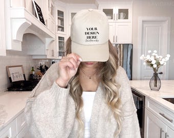 Stone Hat Mockup Stone Dad Hat Mockup Yupoong 6245CM Baseball Stone Female Mockup Dad Cap Mockup Female Hat Mockup Trendy Hat Mockup
