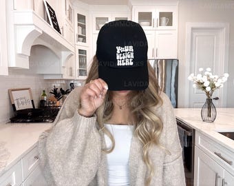 Black Yupoong 6245CM Hat Mockup Black Baseball Dad Cap Mockup Minimalist Hat Mockup for Black Printful Hat Mockup Printful Black Mockup