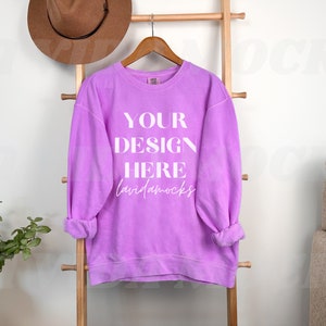 Neon Violet Comfort Colors 1466 Hanging Mockup for Neon Violet Comfort Colors Hanging Mockup Comfort Color Neon Violet Mockup for CC1466