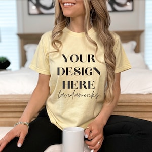 Butter Comfort Colors 1717 Mockup Comfort Colors Butter Mockup Female Butter Comfort Colors Mockup for Print on Demand Butter Mockup