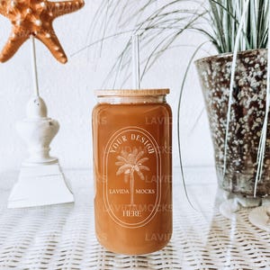 Summer Glass Can Mockup 16 oz Glass Can Mockup Beer Can Glass Mockup Glass Can Mockup Libbey Glass Beach Soda Glass Can Mockup