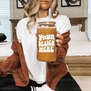 Glass Can Mockup 16 oz Glass Can Mockup Beer Can Glass Mockup Glass Can Mockup Libbey Glass Mockup Neutral Soda Glass Can with Glass Straw