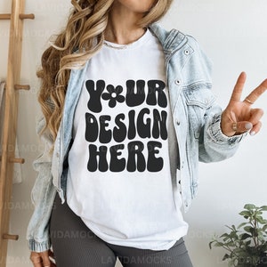 White Bella Canva 3001 Mockup for Bella Canva 3001 White Mockup Female Shirt Mockup Oversized BC3001 Mockup for POD