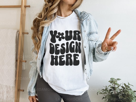White Bella Canva 3001 Mockup for Bella Canva 3001 White Mockup Female Shirt Mockup Oversized BC3001 Lifestyle Mockup for POD