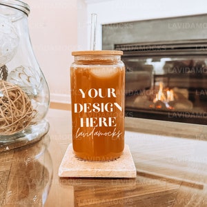 Glass Can Mockup 16 oz Glass Can Mockup Beer Can Glass Mockup Glass Can Mockup Libbey Glass Mockup Neutral Soda Glass Can with Glass Straw