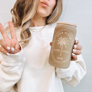 Frosted Glass Can Mockup 16 oz Glass Can Mockup Frosted Beer Can Glass Mockup Glass Can Mockup Model Soda Glass Can with Plastic Straw
