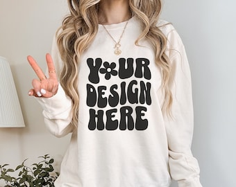 ivory Comfort Colors 1466 Mockup Comfort Colors ivory sweatshirt mockup trendy female ivory comfort colors mockup 1466 model mockup