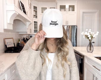 White Baseball Hat Mockup White Dad Hat Mockup Baseball Hat Mockup Female Hat Mockup White Dad Cap Mockup White Yupoong 6245CM Mockup