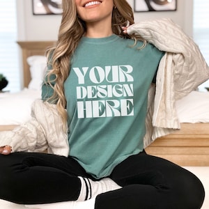 Light Green Comfort Colors 1717 Mockup for Comfort Colors 1717 Light Green Female Mockup Light Green 1717 Shirt Mockup for Print on Demand