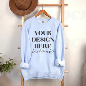 Hydrangea Comfort Colors 1466 Hanging Mockup for Comfort Colors 1466 Hydrangea Hanging Comfort Colors Hydrangea Mockup Sweatshirt Mock