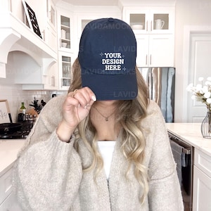 Yupoong 6245CM Navy Hat Mockup Navy Dad Hat Mockup Baseball Stone Female Mockup Dad Cap Mockup Female Hat Mockup Trendy Hat Mockup