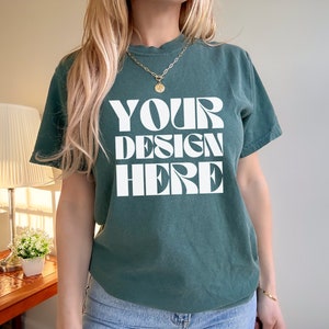 Comfort Colors 1717 Blue Spruce Mockup for Comfort Colors Tshirt Blue Spruce shirt female comfort colors  1717 mockup for print on demand