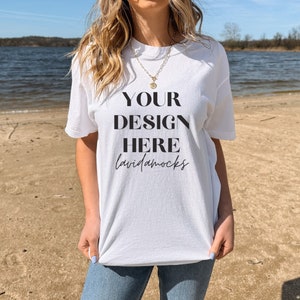 Comfort Colors 1717 White Mockup Realistic Comfort Colors White Tee Mockup Female White Comfort Colors 1717 Mockup for Print on Demand