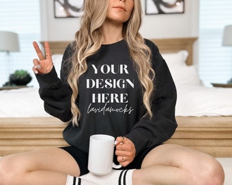 Black Comfort Colors Mockup Comfort Colors 1466 Black Sweatshirt Mockup Female Black 1466 Mockup for Black Comfort Colors 1466