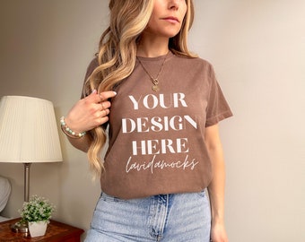 Espresso Comfort Colors 1717 Mockup Comfort Colors espresso tshirt mockup female espresso comfort colors mockup 1717 espresso model mockup