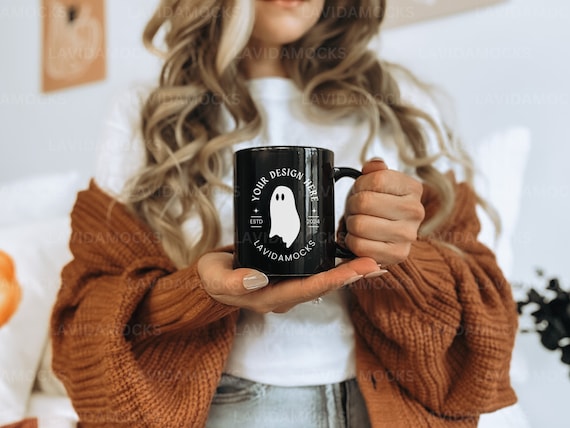 Halloween Black 11oz Mug Mockup for Fall Black Mug JPG Mockup for Halloween Print on Demand Black Coffee Mockup Halloween Black Mug Mockup