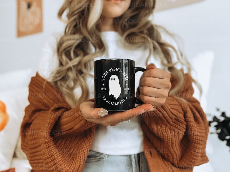 Halloween Black 11oz Mug Mockup for Fall Black Mug JPG Mockup for Halloween Print on Demand Black Coffee Mockup Halloween Black Mug Mockup