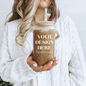 Glass Can Mockup 16 oz Glass Can Mockup Beer Can Glass Mockup Glass Can Mockup Libbey Glass Mockup Neutral Soda Glass Can with Glass Straw