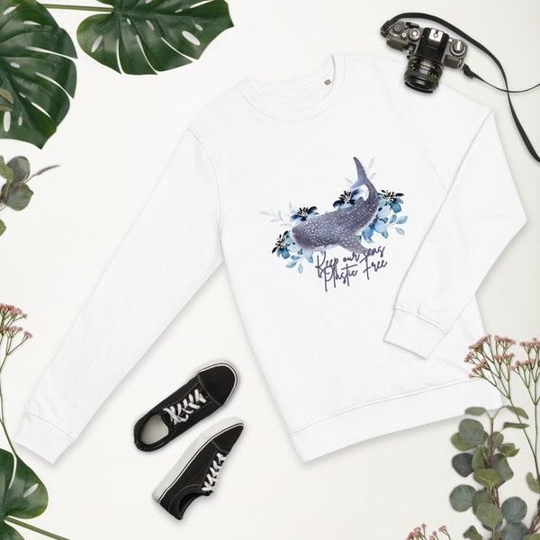 Whale Shark Print - Keep the Seas Plastic Free- Unisex organic sweatshirt